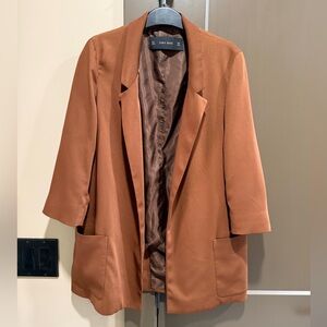 Zara Rust Brown Open-Front Blazer Jacket